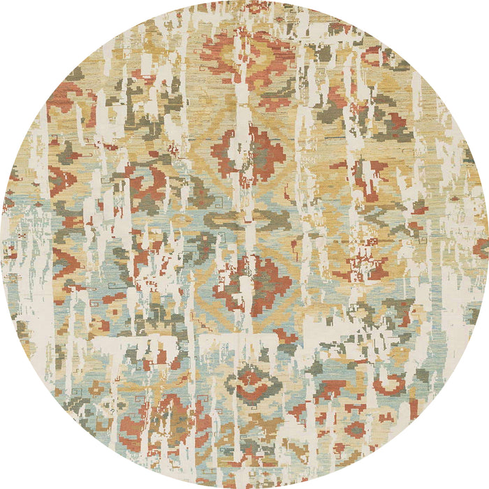 Round Abstract Metallic Gold Oriental Rug, abs1729