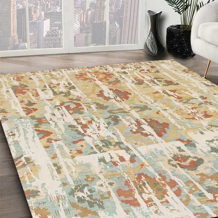 Machine Washable Abstract Metallic Gold Rug in a Family Room, wshabs1729