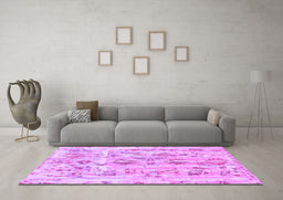 Machine Washable Oriental Purple Traditional Area Rugs in a Living Room, wshabs1729pur