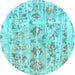 Round Machine Washable Oriental Light Blue Traditional Rug, wshabs1729lblu