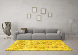 Machine Washable Oriental Yellow Traditional Rug in a Living Room, wshabs1729yw