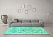 Machine Washable Oriental Turquoise Traditional Area Rugs in a Living Room,, wshabs1729turq