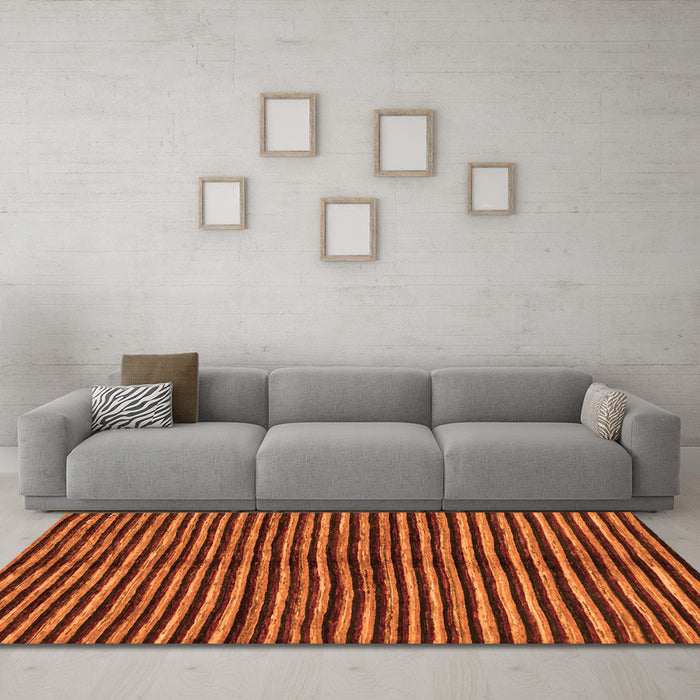 Machine Washable Abstract Orange Modern Area Rugs in a Living Room, wshabs172org