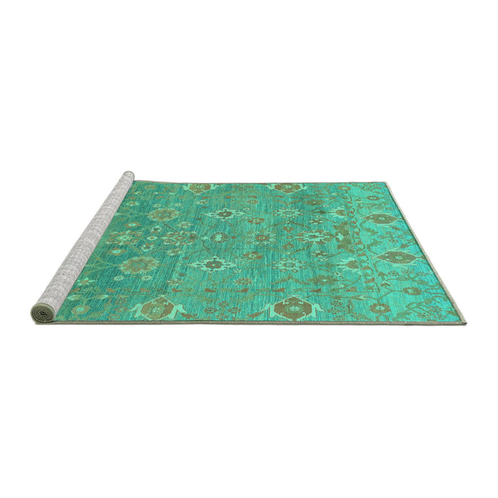 Sideview of Machine Washable Oriental Turquoise Traditional Area Rugs, wshabs1730turq