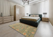 Abstract Brownish Green Oriental Rug in a Bedroom, abs1730