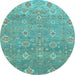 Round Oriental Light Blue Traditional Rug, abs1730lblu