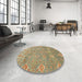 Round Abstract Brownish Green Oriental Rug in a Office, abs1730