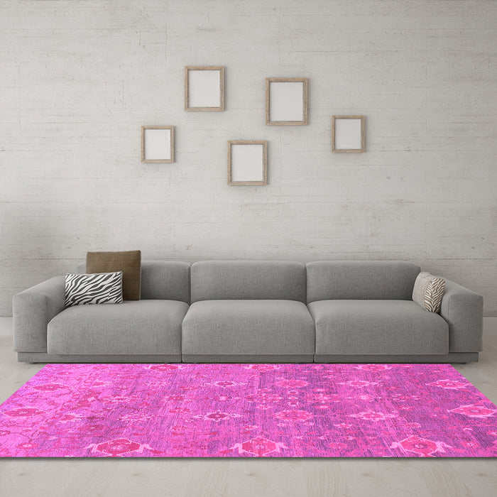 Machine Washable Oriental Pink Traditional Rug in a Living Room, wshabs1730pnk