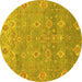 Round Machine Washable Oriental Yellow Traditional Rug, wshabs1730yw