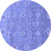 Round Machine Washable Oriental Blue Traditional Rug, wshabs1730blu