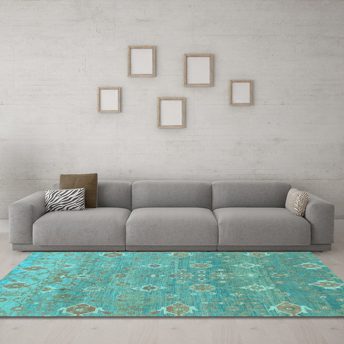 Machine Washable Oriental Light Blue Traditional Rug in a Living Room, wshabs1730lblu