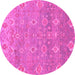 Round Machine Washable Oriental Pink Traditional Rug, wshabs1730pnk