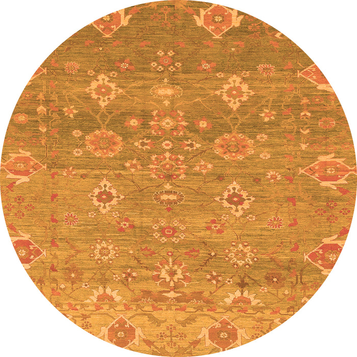 Round Machine Washable Oriental Orange Traditional Area Rugs, wshabs1730org