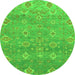 Round Machine Washable Oriental Green Traditional Area Rugs, wshabs1730grn