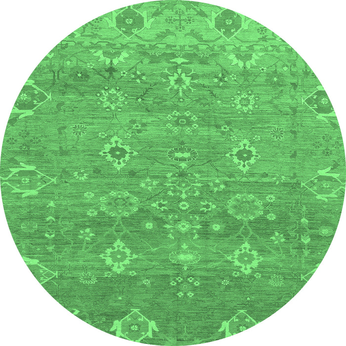 Round Machine Washable Oriental Emerald Green Traditional Area Rugs, wshabs1730emgrn