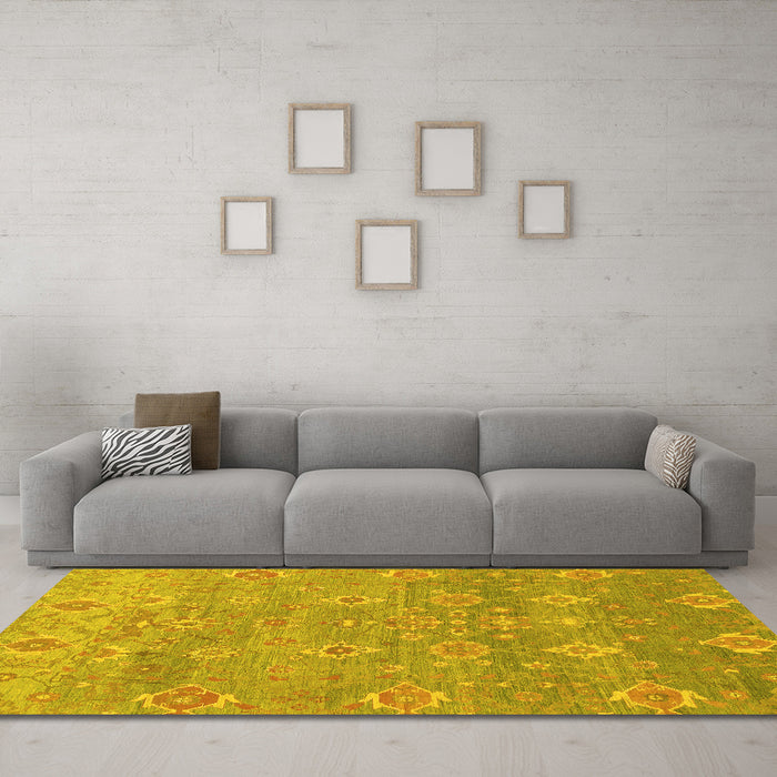 Machine Washable Oriental Yellow Traditional Rug in a Living Room, wshabs1730yw