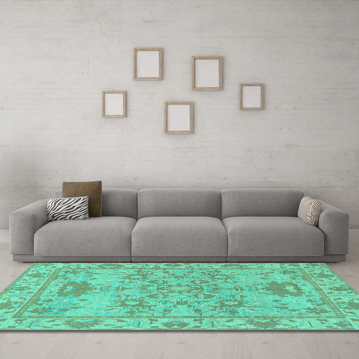 Machine Washable Oriental Turquoise Traditional Area Rugs in a Living Room,, wshabs1731turq