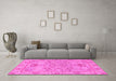 Machine Washable Oriental Pink Traditional Rug in a Living Room, wshabs1731pnk