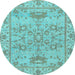 Round Machine Washable Oriental Light Blue Traditional Rug, wshabs1731lblu