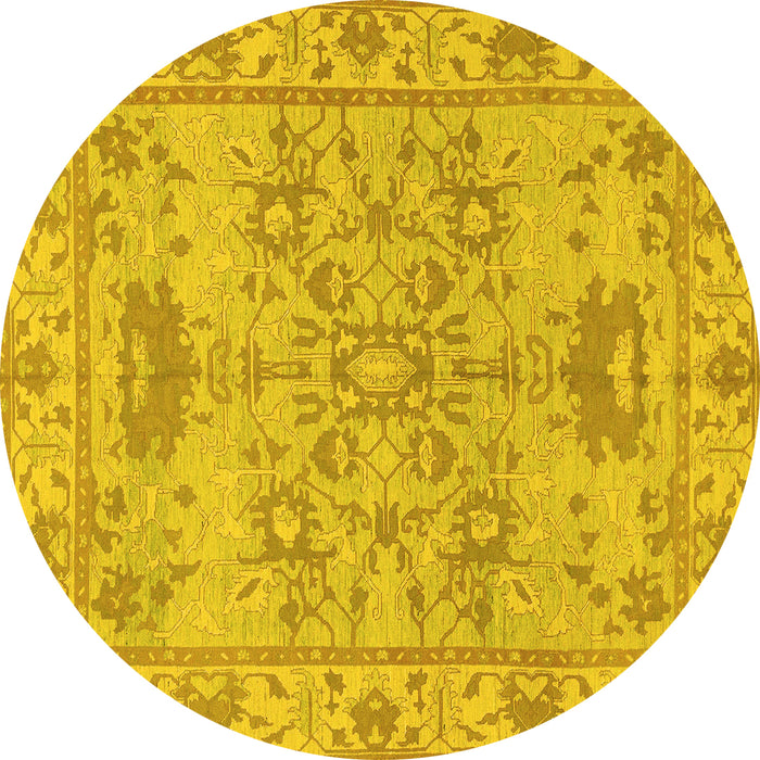Round Machine Washable Oriental Yellow Traditional Rug, wshabs1731yw