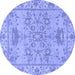 Round Machine Washable Oriental Blue Traditional Rug, wshabs1731blu