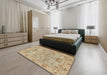 Abstract Bronze Brown Oriental Rug in a Bedroom, abs1731