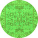 Round Machine Washable Oriental Green Traditional Area Rugs, wshabs1731grn