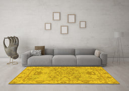 Machine Washable Oriental Yellow Traditional Rug in a Living Room, wshabs1731yw
