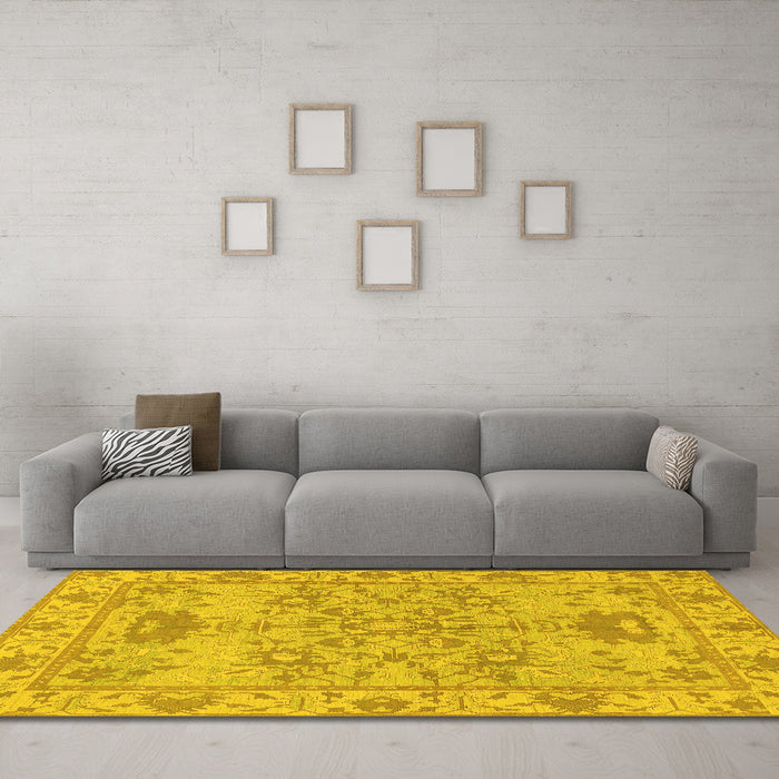 Machine Washable Oriental Yellow Traditional Rug in a Living Room, wshabs1731yw