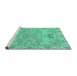Sideview of Machine Washable Oriental Turquoise Traditional Area Rugs, wshabs1731turq