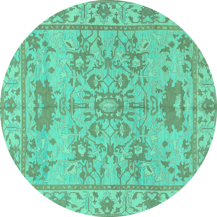 Round Oriental Turquoise Traditional Rug, abs1731turq