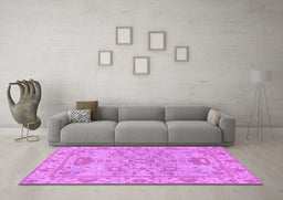 Machine Washable Oriental Purple Traditional Area Rugs in a Living Room, wshabs1731pur