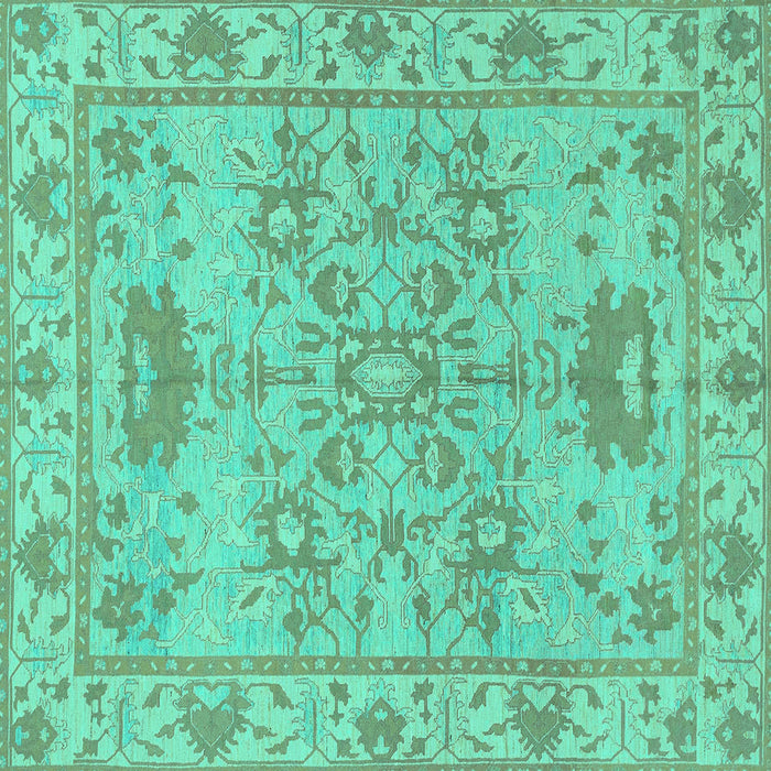 Square Machine Washable Oriental Turquoise Traditional Area Rugs, wshabs1731turq