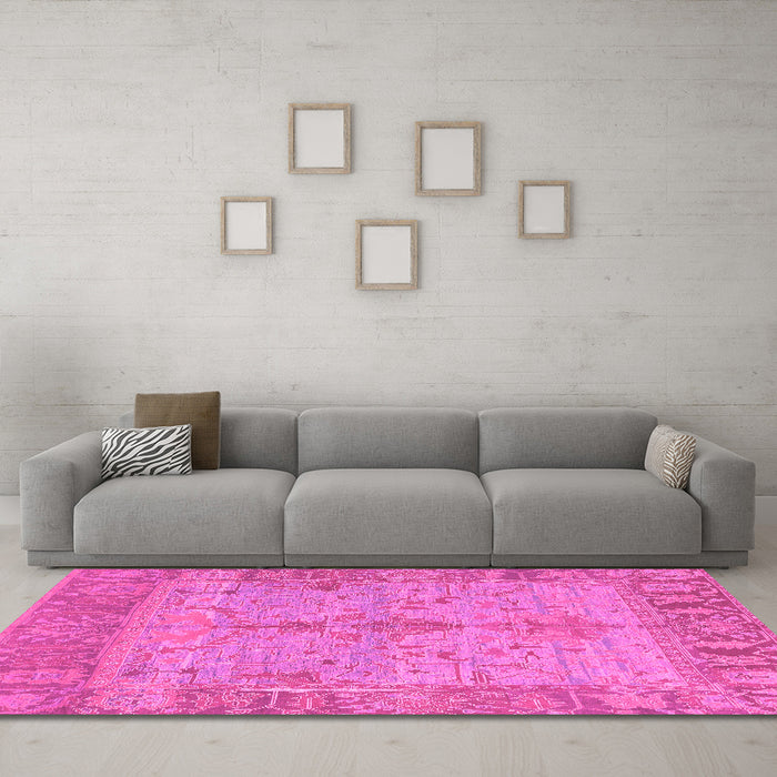 Machine Washable Oriental Pink Traditional Rug in a Living Room, wshabs1732pnk