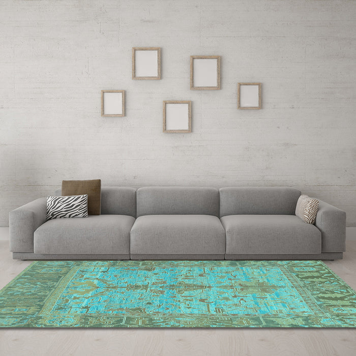 Machine Washable Oriental Light Blue Traditional Rug in a Living Room, wshabs1732lblu