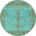 Round Machine Washable Oriental Light Blue Traditional Rug, wshabs1732lblu