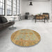 Round Abstract Sedona Brown Oriental Rug in a Office, abs1732