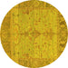 Round Machine Washable Oriental Yellow Traditional Rug, wshabs1732yw