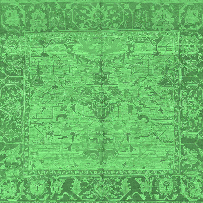 Square Machine Washable Oriental Emerald Green Traditional Area Rugs, wshabs1732emgrn