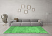 Machine Washable Oriental Emerald Green Traditional Area Rugs in a Living Room,, wshabs1732emgrn