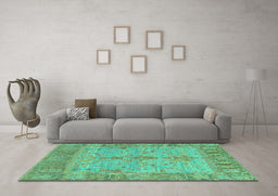 Machine Washable Oriental Turquoise Traditional Area Rugs in a Living Room,, wshabs1732turq