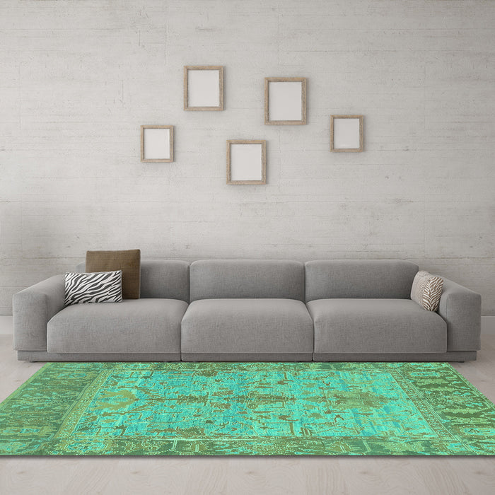 Machine Washable Oriental Turquoise Traditional Area Rugs in a Living Room,, wshabs1732turq