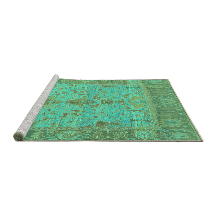 Sideview of Machine Washable Oriental Turquoise Traditional Area Rugs, wshabs1732turq