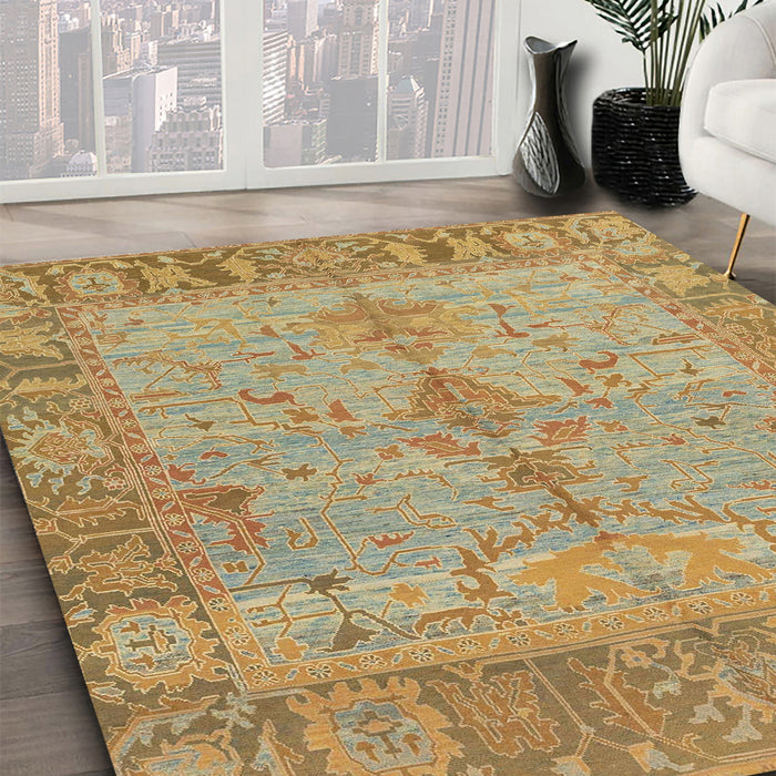 Abstract Sedona Brown Oriental Rug in Family Room, abs1732