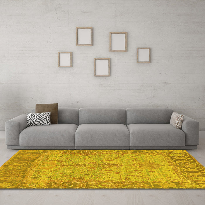 Machine Washable Oriental Yellow Traditional Rug in a Living Room, wshabs1732yw
