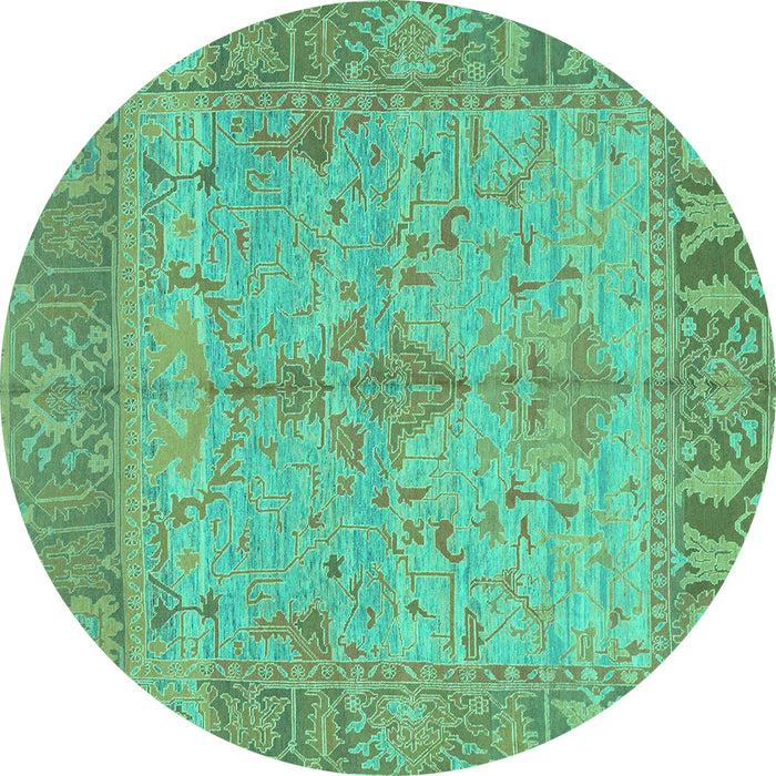 Round Machine Washable Oriental Turquoise Traditional Area Rugs, wshabs1732turq