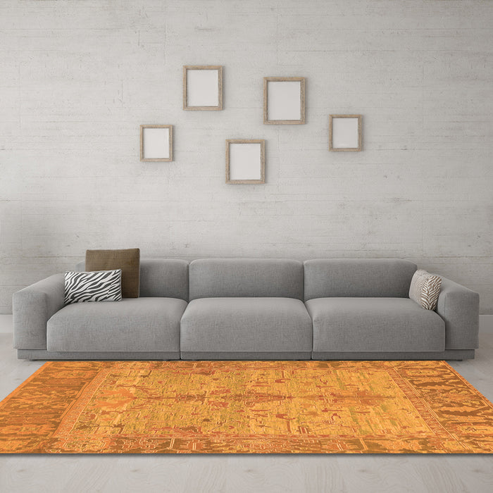 Machine Washable Oriental Orange Traditional Area Rugs in a Living Room, wshabs1732org