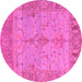 Round Machine Washable Oriental Pink Traditional Rug, wshabs1732pnk