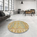 Round Abstract Yellow Oriental Rug in a Office, abs1733