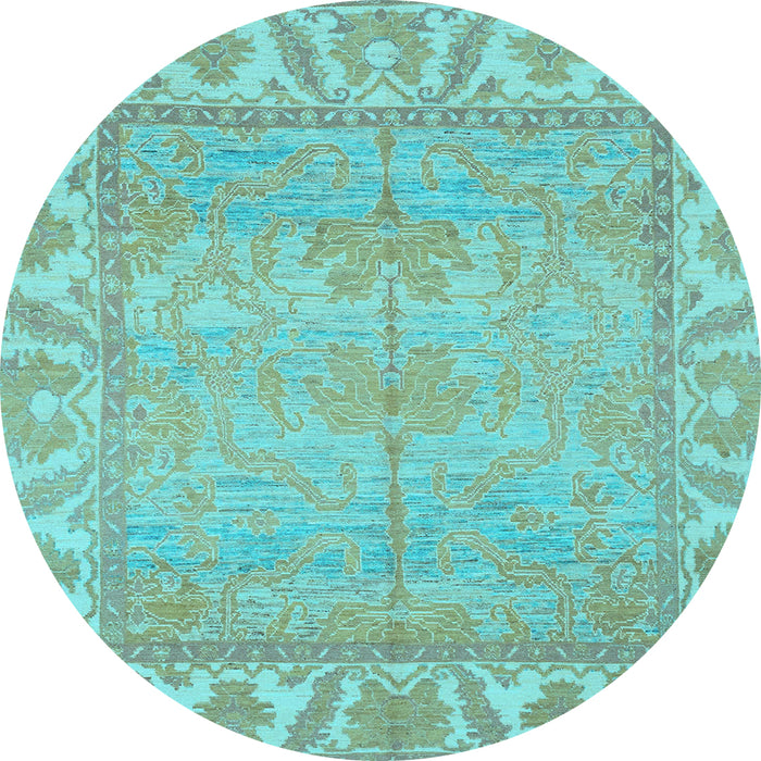 Round Machine Washable Oriental Light Blue Traditional Rug, wshabs1733lblu